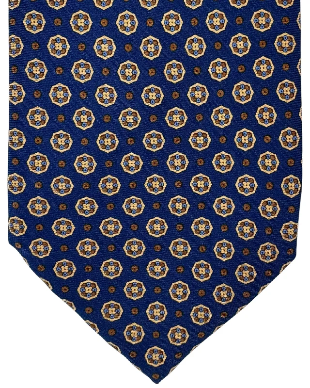 affordable silk necktie designs for office meetings-Stefano Ricci Silk Tie Navy Brown Medallion Design