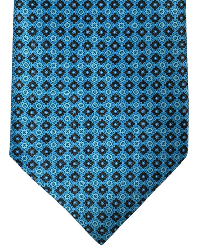 affordable silk wedding necktie options-Stefano Ricci Tie Aqua Blue Brown Geometric Design