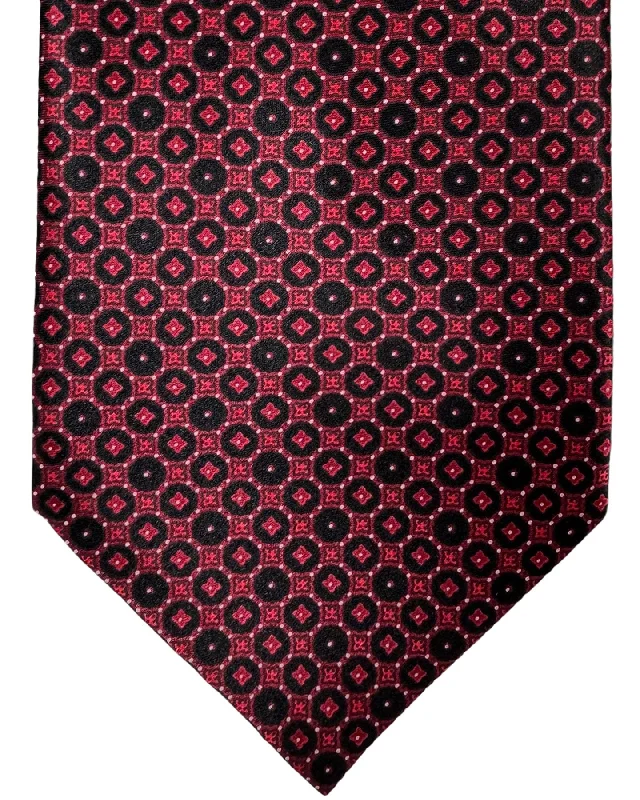 stylish silk bow ties for business wear-Stefano Ricci Tie Dark Red Black Geometric Design