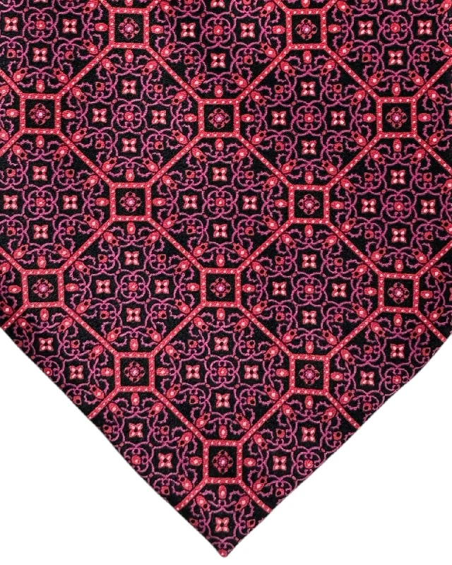 premium silk necktie ideas for wedding events-Stefano Ricci Extra Long Tie Purple Pink Black Medallion Design - Wide Necktie