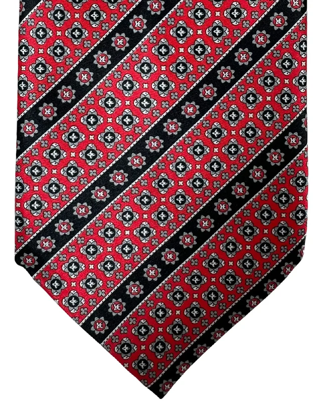 premium silk necktie designs for business meetings-Stefano Ricci Tie Red Black Gray Floral Stripes Design