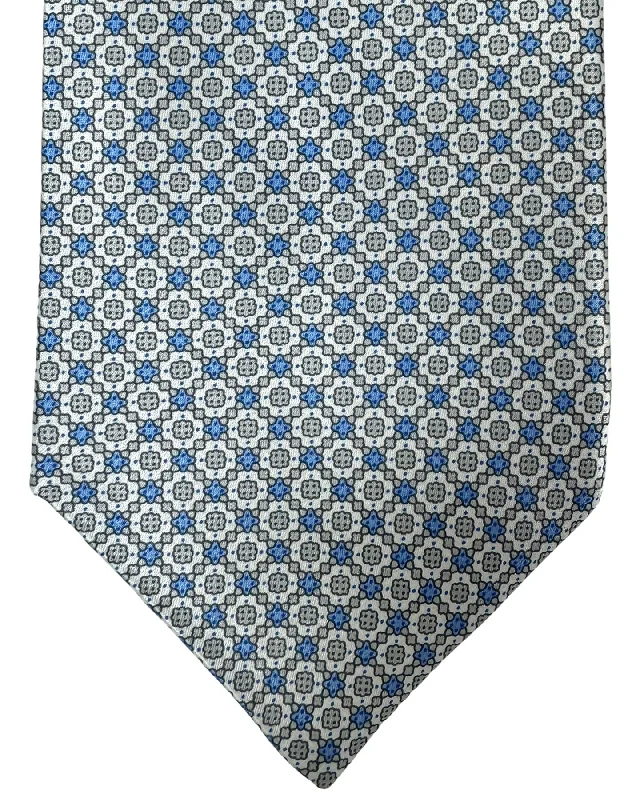 designer silk necktie patterns for office meetings-Stefano Ricci Tie Silver Gray Blue Geometric Design