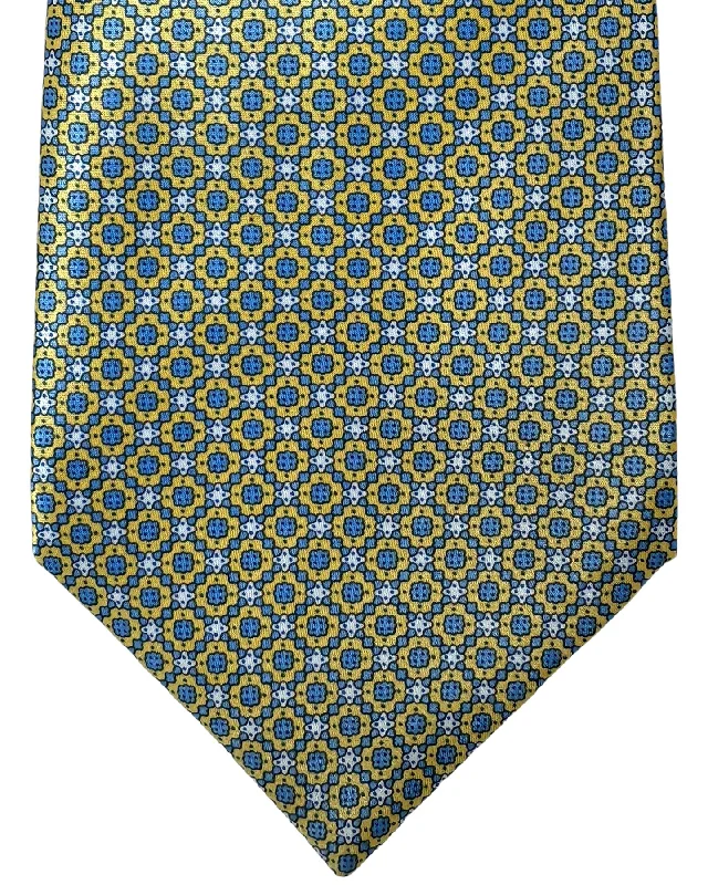 best silk necktie designs for weddings-Stefano Ricci Tie Yellow Metallic Blue Geometric Design