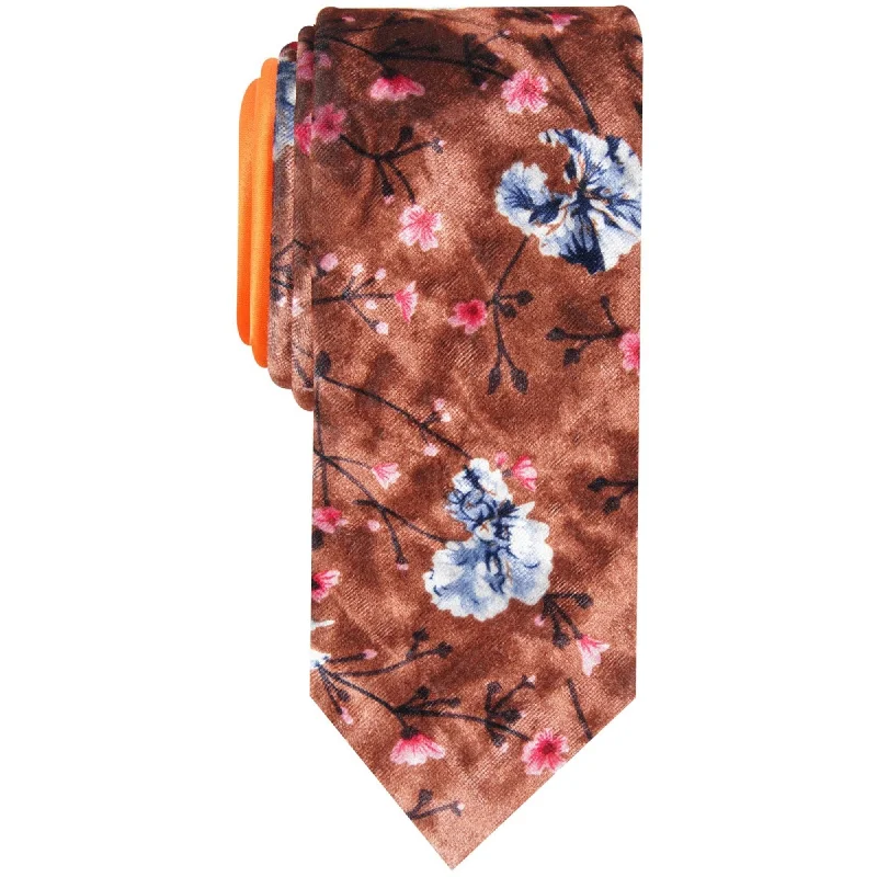 stylish silk necktie colors for corporate meetings-Tallia Mens Bishop Floral Self-tied Necktie, Brown, One Size - One Size