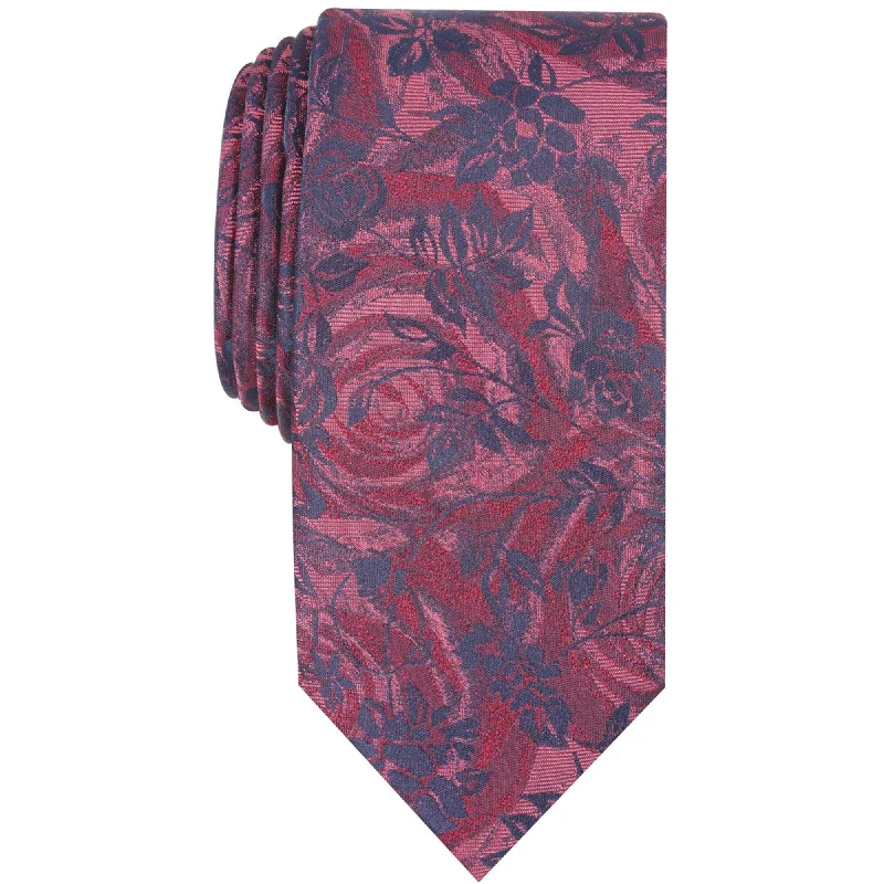 unique silk necktie combinations for business wear-Tallia Mens Harper Floral Self-tied Necktie, Red, One Size - One Size