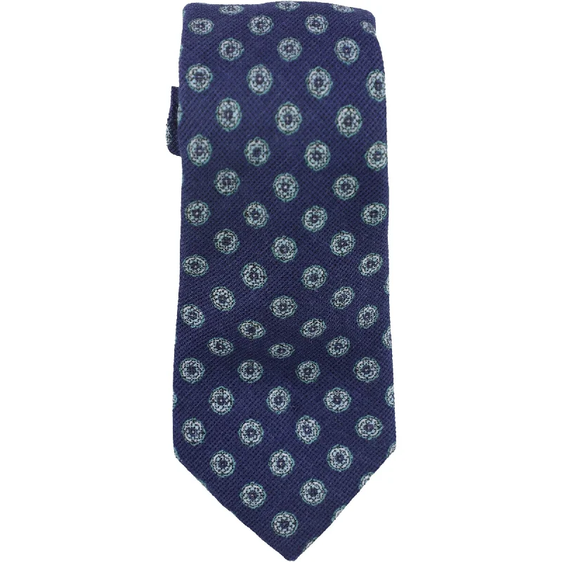 unique silk bow ties for office wear-Tasso Elba Mens Medallion Linen Self-tied Necktie, Blue, One Size - One Size