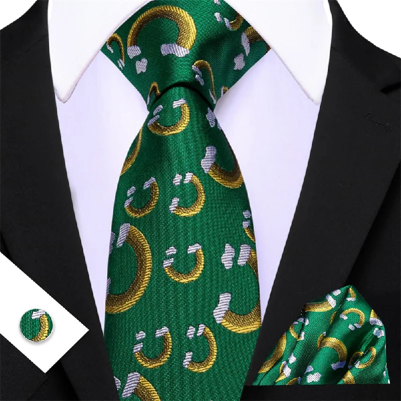 classic silk necktie patterns for business meetings-Ties2you Green Gold Christmas Rainbow Men's Tie Pocket Square Cufflinks Set