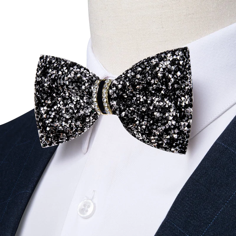 trendy silk necktie designs for business events-Ties2you Imitated Crystal Bowtie Black Silver Rhinestones Men's Pre Tied Bow Ties For Wedding Party