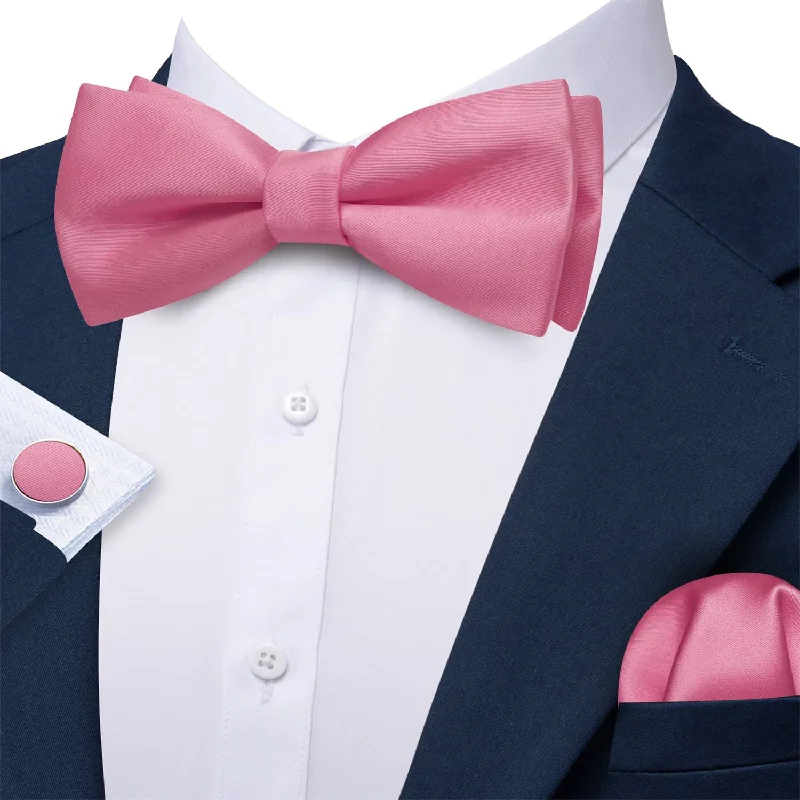 stylish silk necktie colors for corporate meetings-Ties2you Silk Bow Tie Blush Pink Solid Mens Pre-Tied Bowtie Handkerchief Cufflinks Set for Wedding