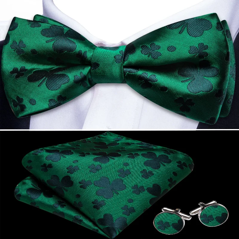 affordable silk wedding tie options for men-Ties2you Silk Bow Tie Cadmium Green Floral Mens Dress Pre-tied Bowtie Set