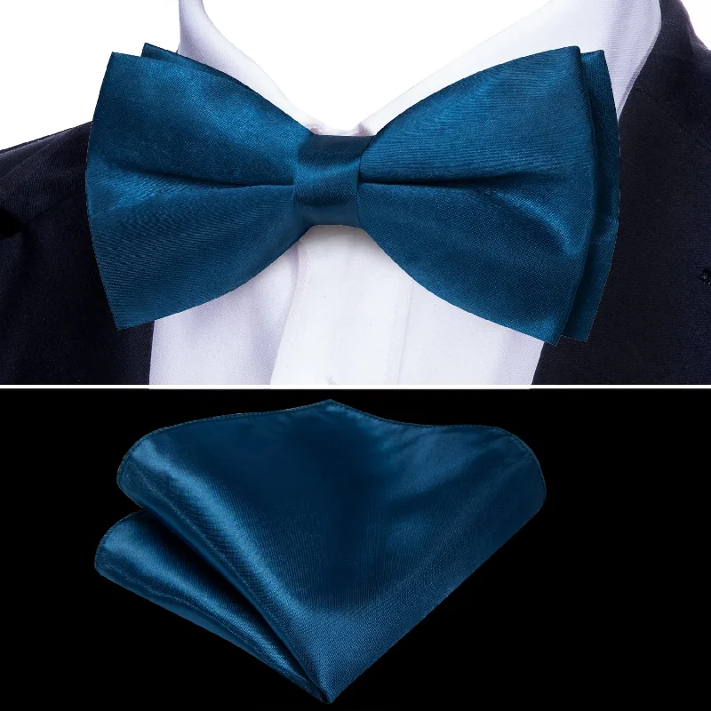 vibrant silk necktie designs for corporate wear-Ties2you Silk Bow Tie Dark Blue Solid Mens Dress Pre-tied Bowtie Set