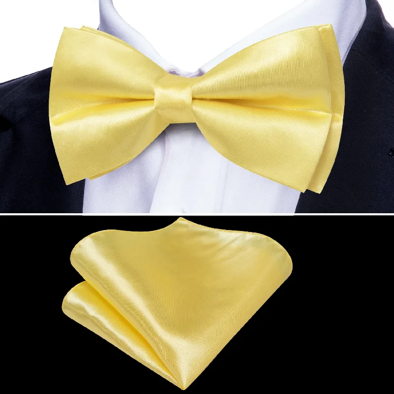 vibrant silk bow ties for wedding celebrations-Ties2you Silk Bow Tie Light Yellow Solid Mens Dress Pre-tied Bowtie Set