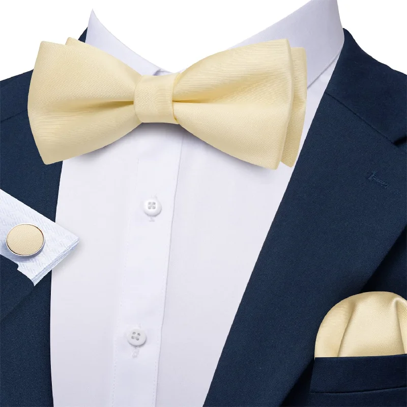 luxury silk wedding bow tie options-Ties2you Silk Bow Tie Off-White Solid Mens Pre-Tied Bowtie Set for Business