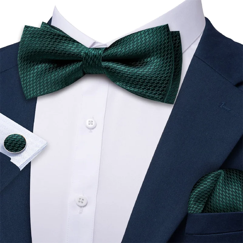 stylish silk necktie sets for wedding celebrations-Ties2you Silk Bow Tie Phthalo Green Plaid Mens Pre-Tied Bowtie Handkerchief Cufflinks Set for Formal