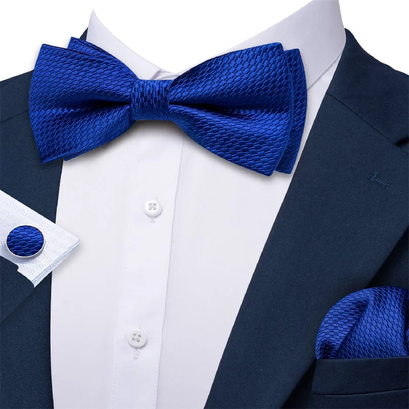 premium silk necktie colors for weddings-Ties2you Silk Bow Tie Royal Blue Solid Mens Pre-Tied Bowtie Handkerchief Cufflinks Set