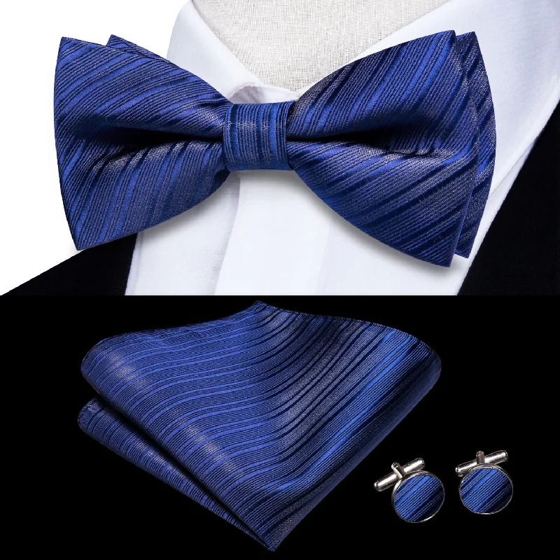 luxury silk necktie options for wedding celebrations-Ties2you Tuxedo Bow Tie Cerulean Blue Striped Silk Men's Pre-tied Bowtie Set for Business