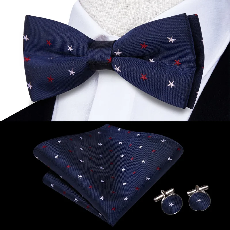 stylish silk necktie colors for weddings-Ties2you Tuxedo Bow Tie Oxford Blue Novelty Star Silk Men's Business Pre-tied Bowtie Set