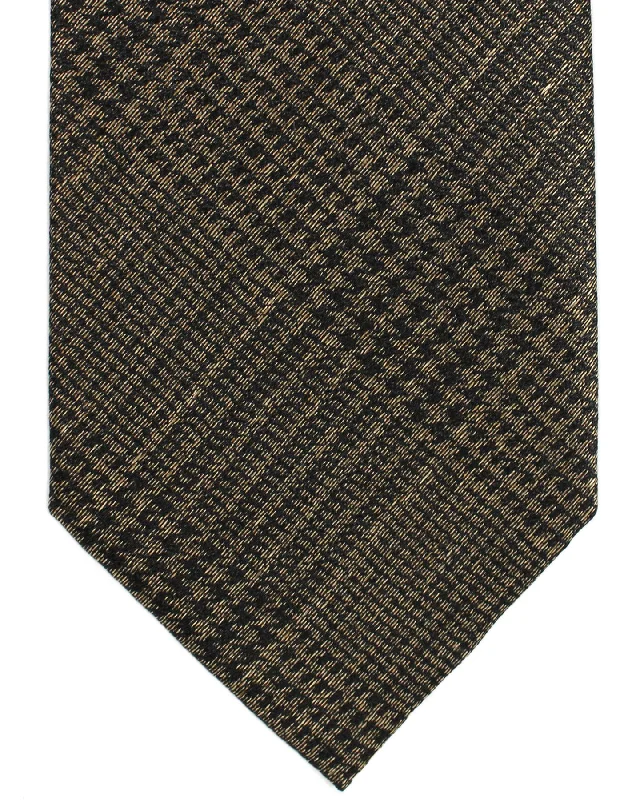 stylish silk necktie patterns for wedding events-Tom Ford Tie Taupe Brown Black Glen Check