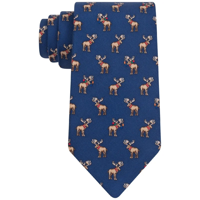 luxurious silk necktie options for weddings-Tommy Hilfiger Mens Moose Print Self-tied Necktie, Blue, One Size - One Size