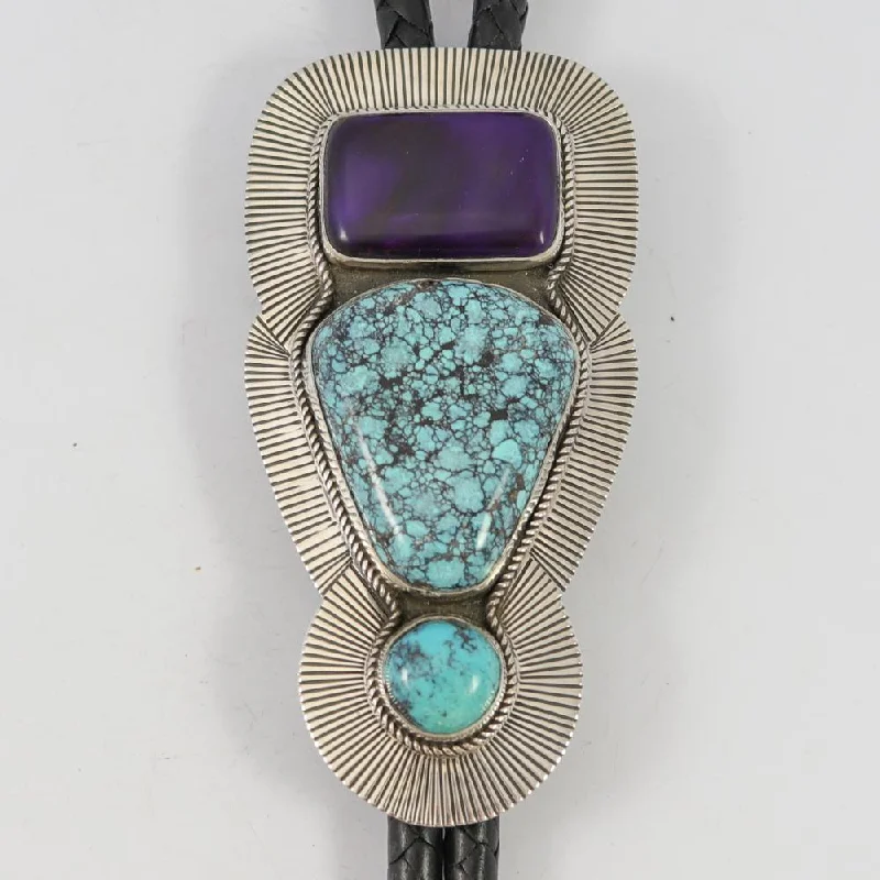 affordable silk necktie colors for office meetings-Turquoise and Sugilite Bola Tie