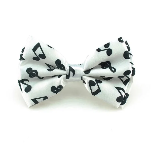 slim silk wedding necktie sets for men-Classy Men White Musical Note Pre-Tied Bow Tie