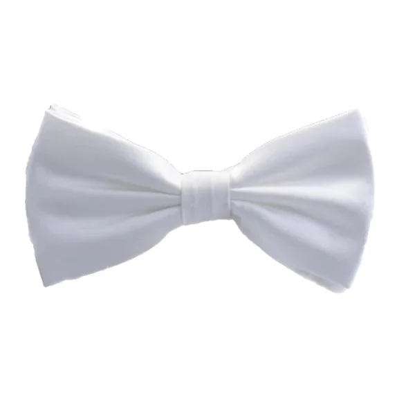 premium silk necktie styles for weddings-Classy Men White Silk Pre-Tied Bow Tie