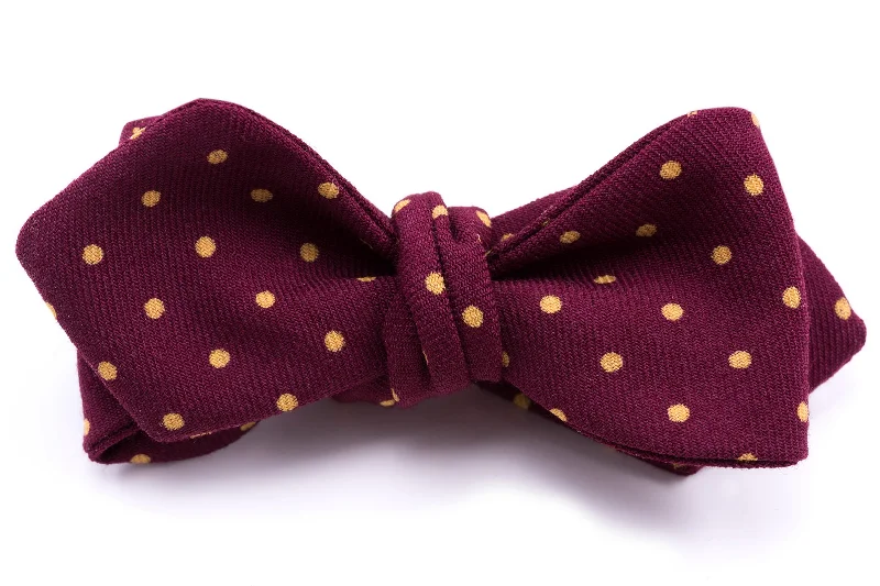 luxury silk wedding bow ties for business events-Burgundy & Yellow Polka Dot Wool Challis Bow Tie