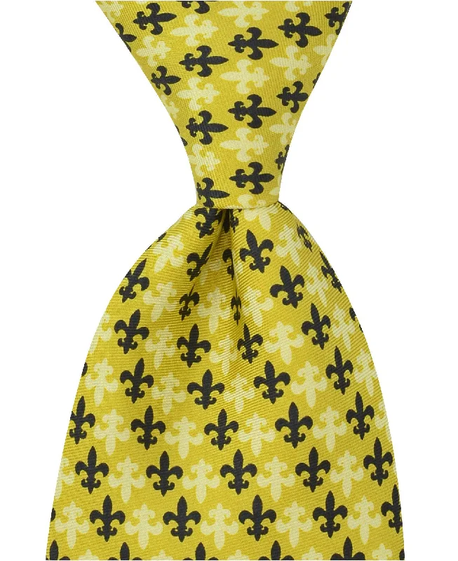 trendy silk wedding necktie options for men-Fleur De Lis Tie - Black & Gold