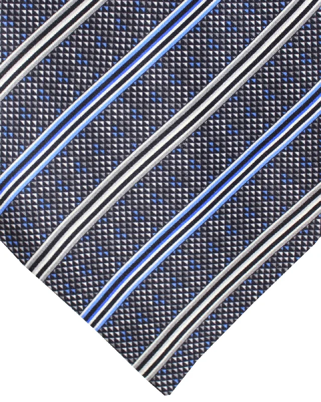 luxurious silk necktie options for wedding celebrations-Zilli Extra Long Necktie Gray Royal Blue Stripes - Hand Made In Italy