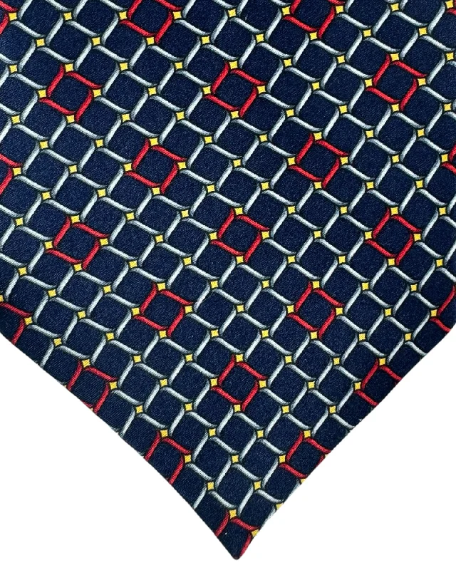 trendy silk wedding necktie colors for men-Zilli Silk Tie Black Red Silver Geometric - Wide Necktie