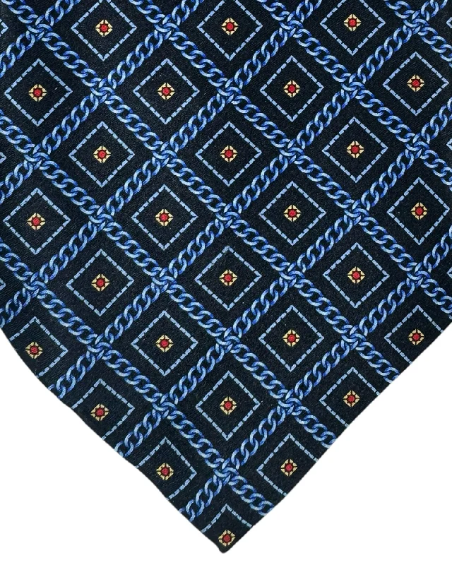 luxury silk necktie ideas for office wear-Zilli Silk Tie Navy Blue Red Gold Chains - Wide Necktie FINAL SALE