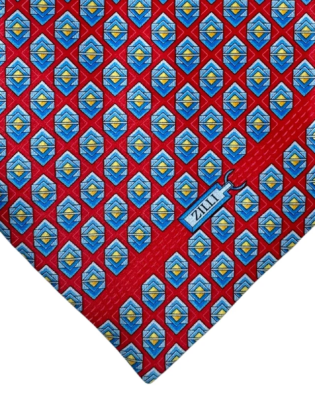 premium silk necktie sets for business events-Zilli Silk Tie Red Blue Geometric - Wide Necktie