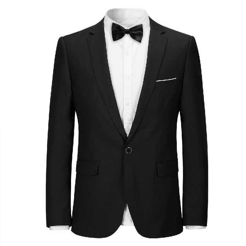 Men's classic black tuxedo jacket for corporate dinner -Black Stylish Blazer One Button Casual Blazer