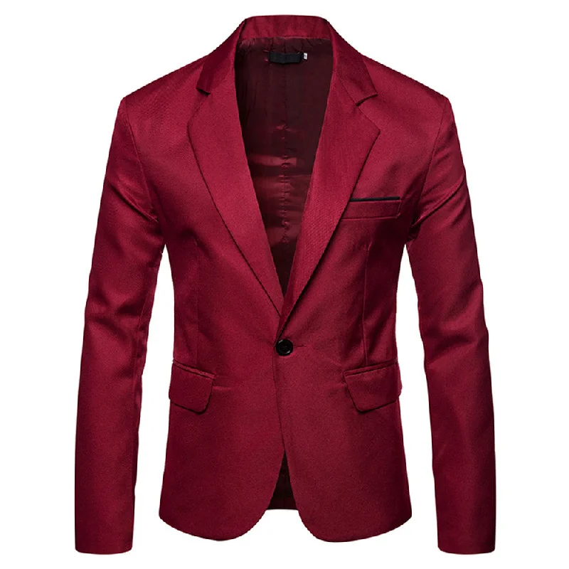 Men's slim fit tuxedo for corporate dinner gala -Men's Casual Slim Fit Jacket Daily Blazer Coat Tops Red