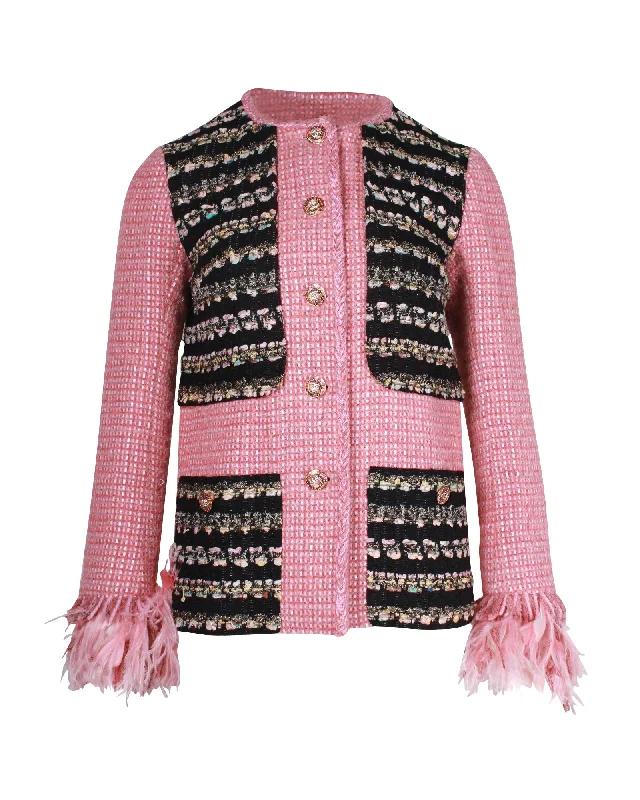 Men's designer tuxedo for office gala event -Chanel 2021/22 Métiers d’art Show Runway Blazer in Pink Wool Tweed