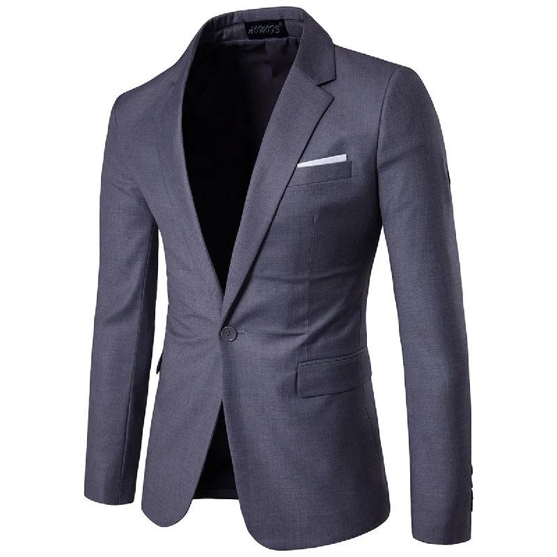 Men's tailored tuxedo jacket for business gala event -Dark Grey Casual Blazer Slim Fit Business Blazer