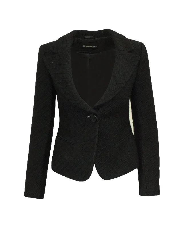 Men's designer tuxedo for black tie gala event -Emporio Armani Single-Breasted Blazer in Black Virgin Wool