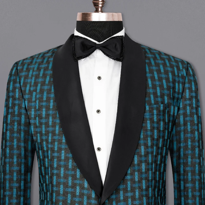 Men's modern tuxedo for business event gala -Jade Black with Glacier Blue Blazer