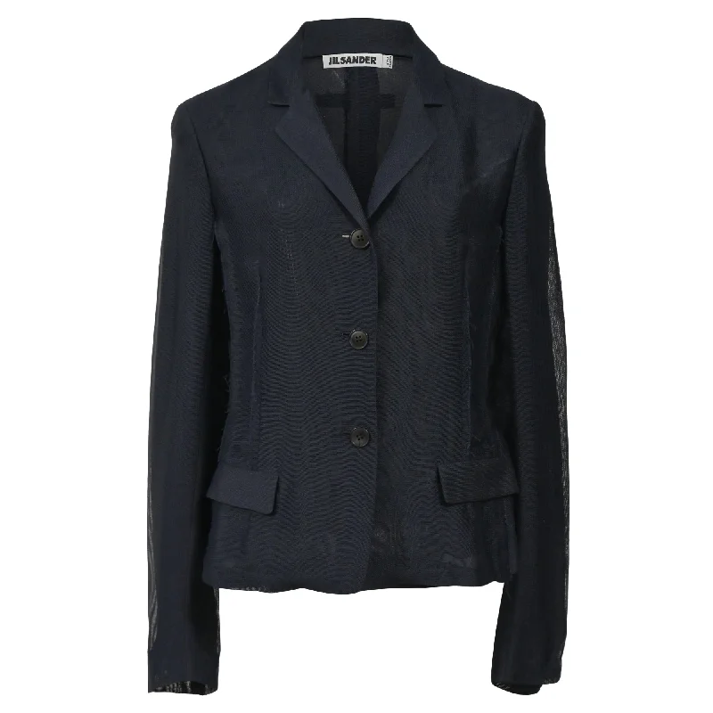 Men's luxury tuxedo jacket with satin collar for office event -Jil Sander Raw Edge Single-Breasted Blazer in Navy Blue Viscose