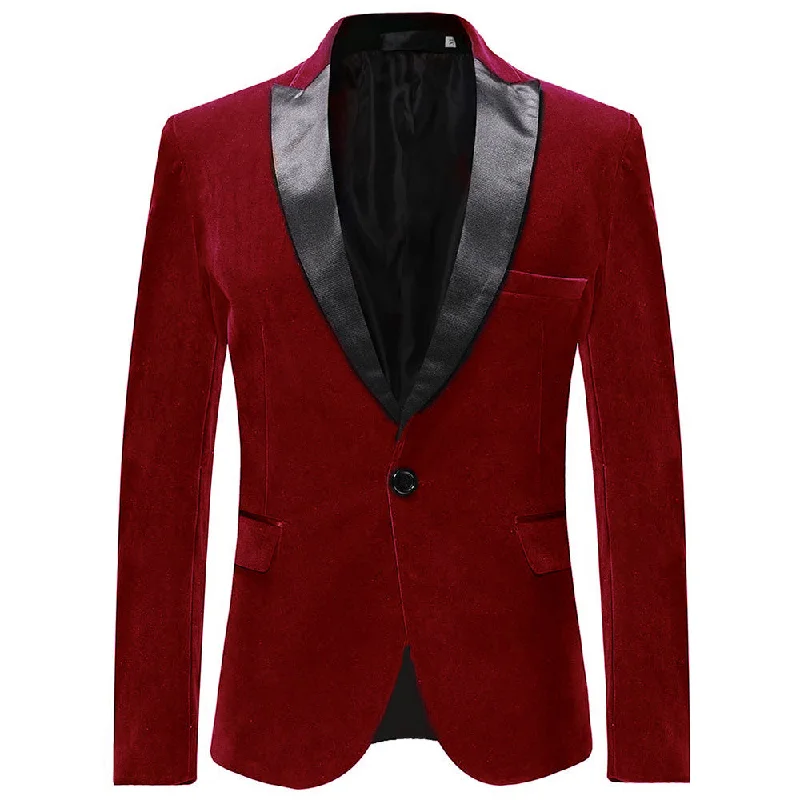 Men's tailored tuxedo for business gala dinner -Maroon Velvet Fashion Blazer Pleuche Tuxedo Jacket