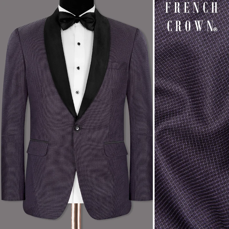 Men's slim fit tuxedo for office gala dinner party -Martinique Violet Subtle Checked Woolrich Tuxedo Blazer