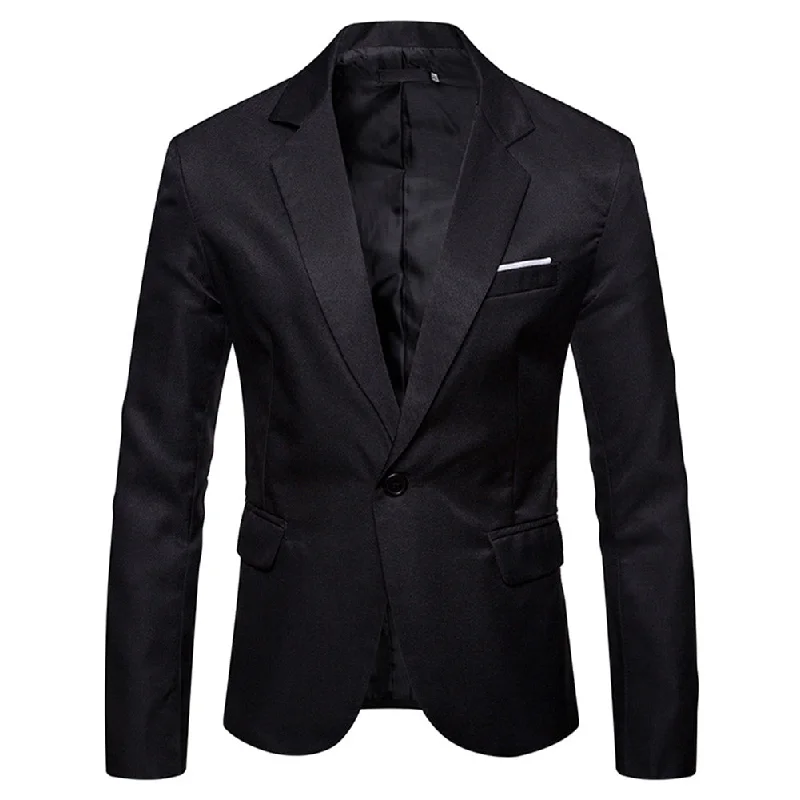 Men's luxury tuxedo for office formal event -Men's Casual Slim Fit Jacket Daily Blazer Coat Tops Black