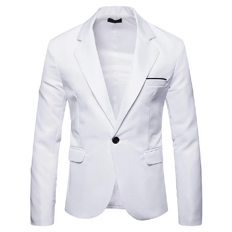 Men's modern tuxedo jacket for office gala dinner -Men's Casual Slim Fit Jacket Daily Blazer Coat Tops White