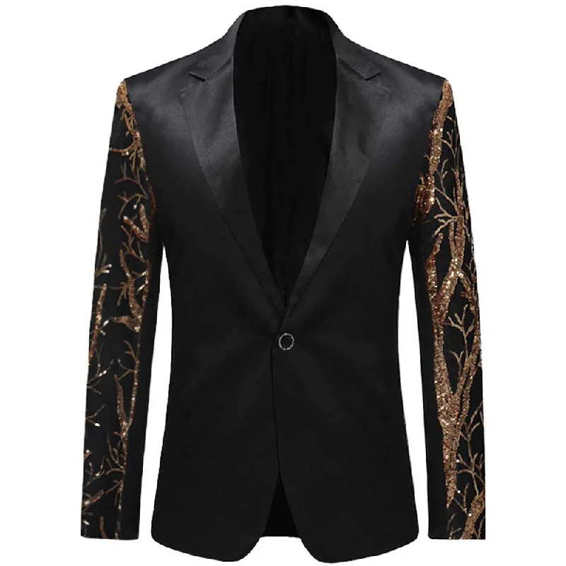 Men's slim fit tuxedo for office gala dinner party -Slim Fit Sequin Blazer Casual Black Blazer