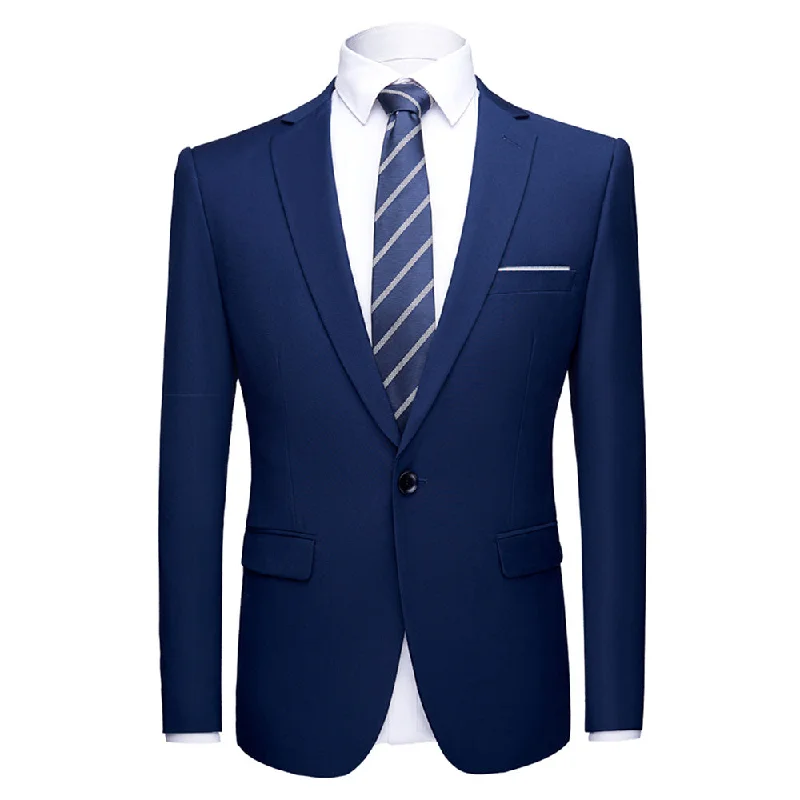 Men's modern tuxedo jacket for evening wedding party -Navy Stylish Blazer One Button Casual Blazer