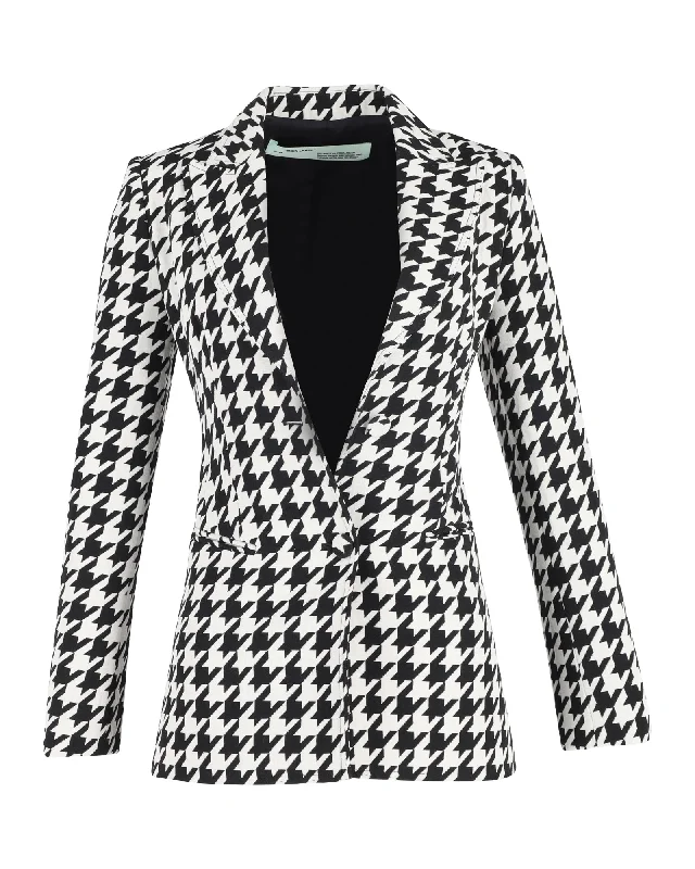 Men's classic tuxedo jacket for evening event -Off-White Houndstooth Blazer in Black and White Wool