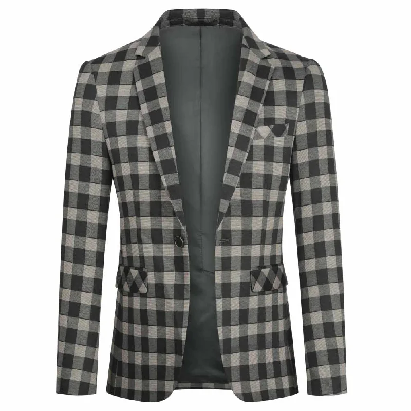 Men's designer tuxedo jacket for evening business reception -Plaid Stripe Jacket Slim Fit Casual Blazer Coat