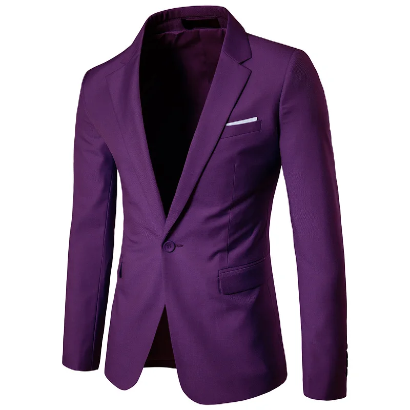 Men's slim fit tuxedo jacket for office reception -Purple Casual Blazer Slim Fit Business Blazer