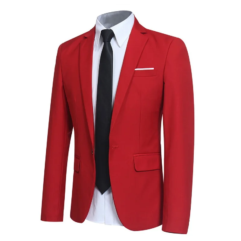 Men's wool tuxedo jacket for corporate business party -Red Stylish Blazer One Button Casual Blazer