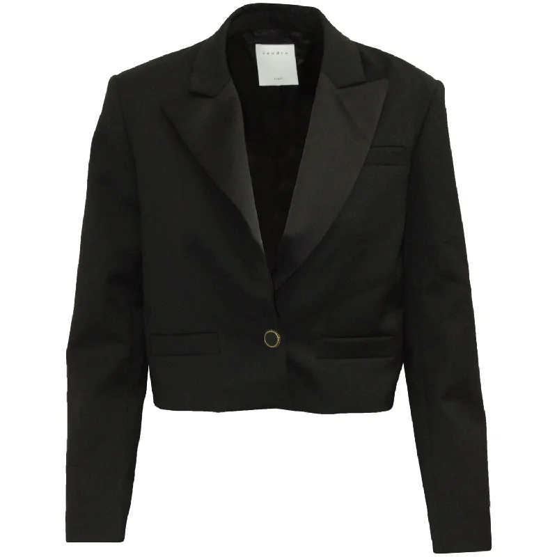 Men's designer tuxedo jacket for formal evening party -Sandro Cropped Blazer in Black Polyester